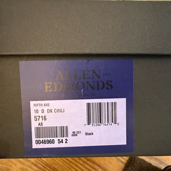 Allen Edmonds Dark Chili Fifth Avenue with Dainite Sole. Size 10D. Unworn. NWT. - Picture 5 of 5